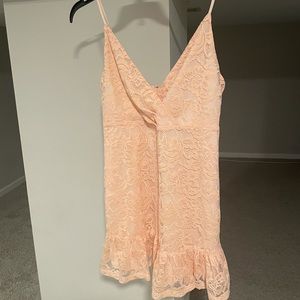 Light pink strap lace mini dress